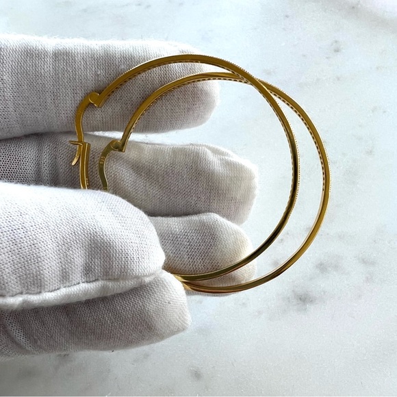 Clearance, Last Pair $28 Firm! Yellow Gold Plated Cz Round Hoop - Picture 3 of 9